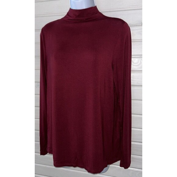 Liverpool Sz MEDIUM Dark Red Mock Neck L/S Knit Pullover Top Tunic EUC - Picture 1 of 10